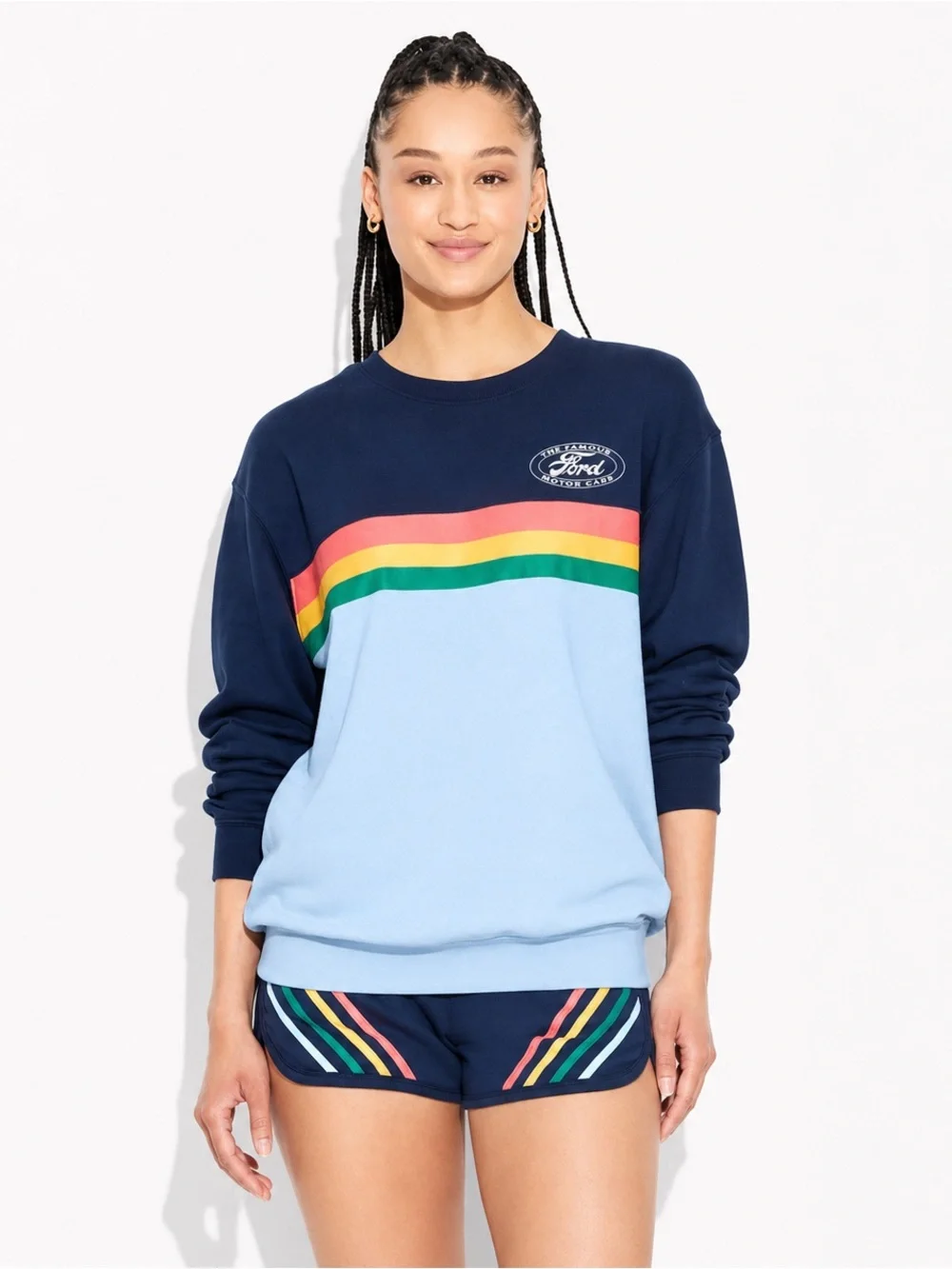 FORD 2pc Stripe Graphic Sweatshirt XXL + Shorts Set L Coordinating Matching